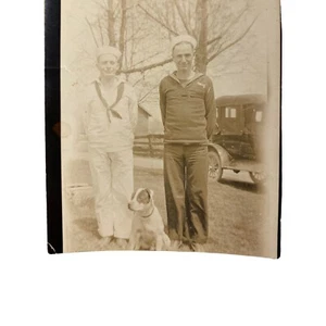 Vintage American World War Navy Sailors Dog Car Snapshot Photo US Military - Picture 1 of 9