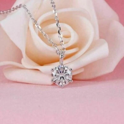 Colgante solitario de diamantes de corte redondo de 2 quilates con acabado de oro blanco de 14 quilates cadena libre de 18" Foto 1 de 3