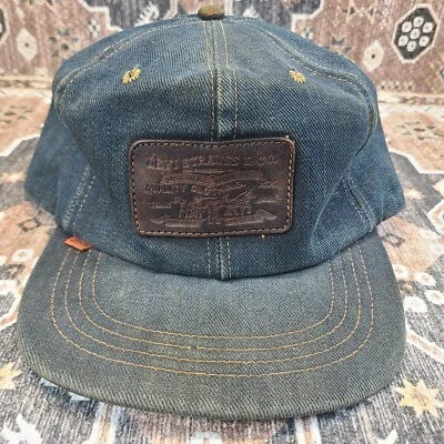 Vintage Levi Strauss Hat Cap Orange Tab Two Horse Leather Patch 80’s Strap Back - Image 1 of 4