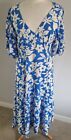 New Look Floral Dress Puff Sleeves Blue White Floral Size 16 BNWT