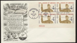#1145 Boy Scouts 50 Aniversario.FLEETWOOD Cachet FDC PLACA # BLOQUE UA LOTE 2040 - Imagen 1 de 2