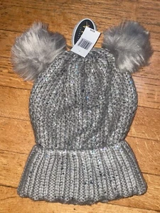 Gray w/silver Highlights Knitted Minnie Mouse Look Pom Pom Beanie-Brand New! - Picture 1 of 1