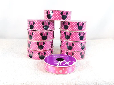 NEW Disney Minnie Ribbon 8 Spools 1" x 3 Yds each. 1 Spool Pink & White Dots - Image 1 of 4