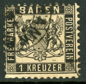 Germany States 1862 Baden 1 Kr Black  Perf 10 Scott #15 VFU G417 - Picture 1 of 2