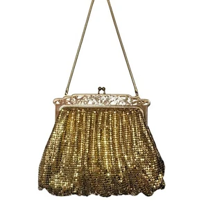 Whiting and Davis Vintage Gold Mesh Evening Bag Ornate Filigree Frame USA 2898 - Picture 1 of 14