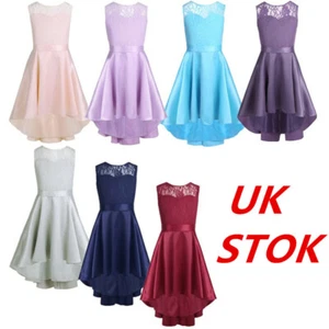 AU Girls Lace High-Low Flower Girl Dress Princess Wedding Bridesmaid Party Prom - Picture 1 of 41