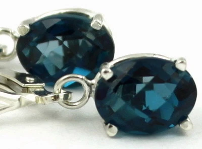 8x6mm LONDON BLUE TOPAZ Sterling Silver Leverback Earrings -Handmade • SE007 - Image 1 of 4