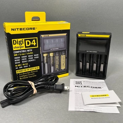 NITECORE D4 Digi charger LED For 16340 14500 26650 + More Li-ion & Ni-MH + Cord - Image 1 of 4