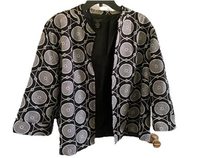 Chaqueta Mujer Silkland Talla 2X Bordada Blanco y Negro 100% Seda - Imagen 1 de 6