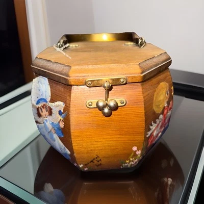 Vintage Multi-Sided Wooden Purse With Little Girls Inside Mirror Fabric-Lined - Image 1 of 4