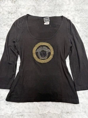 Top Versace Jeans Alta Costura Mujer Mediano Y2K Vintage Años 90 Manga Larga Logo Scoop Foto 1 de 4