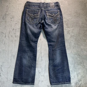 "Pantalones de mezclilla Rock Revival rectos azules elásticos para hombre talla etiqueta 34 real 35""x32""" - Imagen 1 de 18