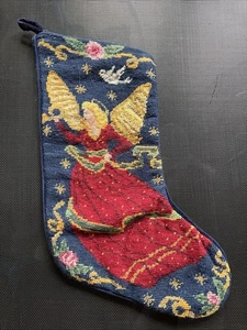 Wolle Handarbeit Nadelspitze Engel mit Horn und Flügeln rotes Kleid Weihnachtsstrumpf - Bild 1 von 4