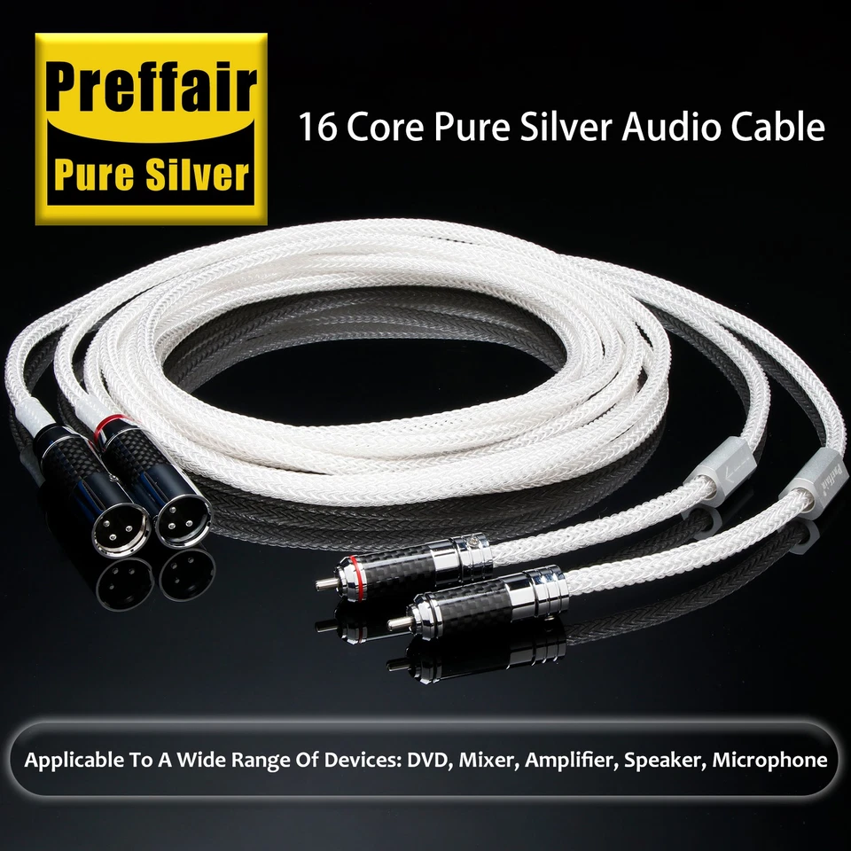 Pair 16core 5N Solid Pure Silver Balanced XLR Hifi Audio Cable Interconnect wire - Image 1 of 4
