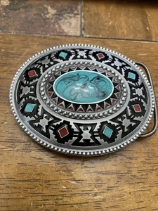 Bergamot G-257 Turquoise Southwest Enameled Styled Belt Buckle 1999 MADE IN USA - Picture 1 of 8