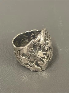 Anillo de plata esterlina banda ancha de filigrana colibrí de colección - Imagen 1 de 7
