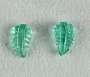 Natural Colombian Emerald Carved Leaves Pair 4.96 Ct Loose Gemstone For Earring - Picture 1 of 8