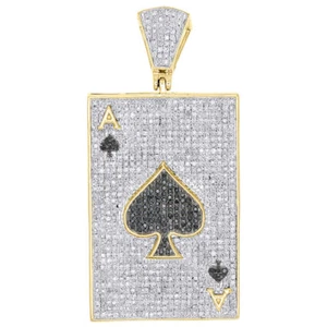 10K Yellow Gold Black Diamond Pendant Ace of Spades Poker Pave Charm 1.61 CT. - Picture 1 of 5
