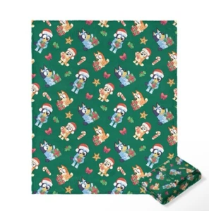 Bluey Bingo Christmas Blanket Throw Gift Green Holiday Silky Soft 46" x 60" New - Picture 1 of 10