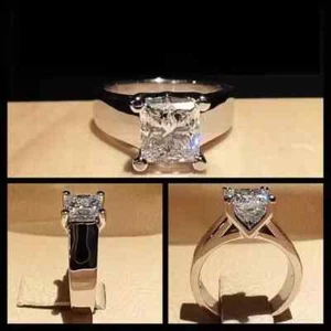 1.76 Ct Princess Cut Moissanite Solitaire Engagement Ring 14k White Gold Plated - Picture 1 of 5
