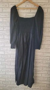 New Look Maternity Linen Black Maxi Smocked Long Sleeve Square Dress Sz 16 BNWT - Picture 1 of 8