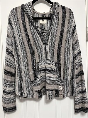 Billabong Soft Open Knit Hoodie Womens Sz L Oversized Beachy Coastal Y2K Cozy - Image 1 of 4