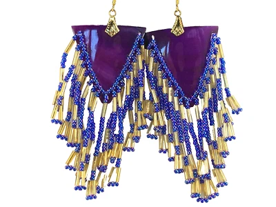 PENDIENTES COLGANTES MADREPERLA MORADOS CON CUENTAS AÑOS 80 VINTAGE Foto 1 de 4