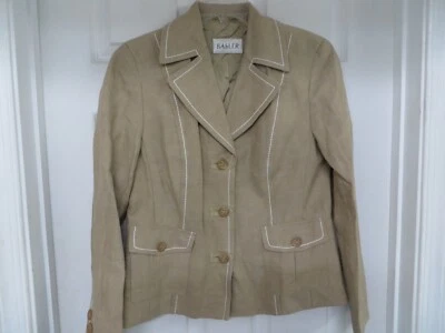 Blazer BASLER Lino Algodón Tweed Abotonado Manga Larga Bronceado Talla 40 US8 NUEVO SIN ETIQUETAS Foto 1 de 4