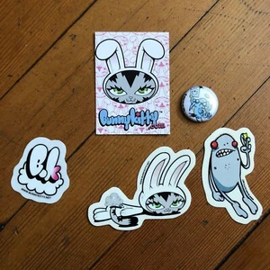 Bunny Kitty Persue Sticker and Button Pack mid 2000's - Picture 1 of 1