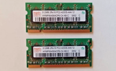 1GB (2x512MB) PC2-4200S Laptop Memory DDR2 RAM 200 Pin HYMP564S64CP6-C4 - Image 1 of 3