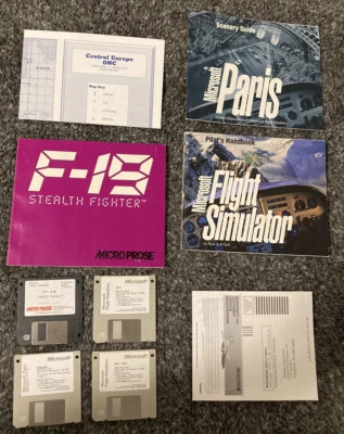 Microsoft Flight, F-19 Stealth Fighter, Paris Simulation PC Game Floppy LOT - Image 1 of 2