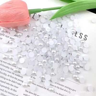 800 Pure White Half Pearl Round Flatback Beads 6mm Imitation Pearls Scrapbook - Image 1 of 4