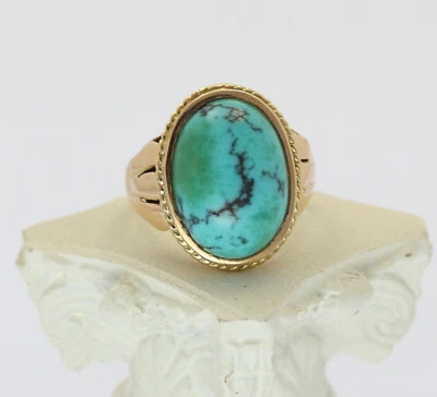 Ring in 18 kt 18k 750 er Gelb Gold mit Türkis mit Matrix Gr. 56,5 Goldring Damen - Bild 1 von 4