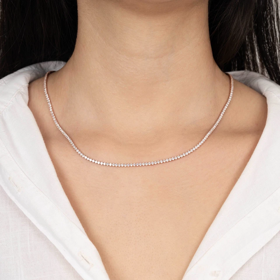 14k Gold Lab-Creted Diamond Tennis Necklace, 3mm Round Diamond Tennis Necklace - Image 1 of 4