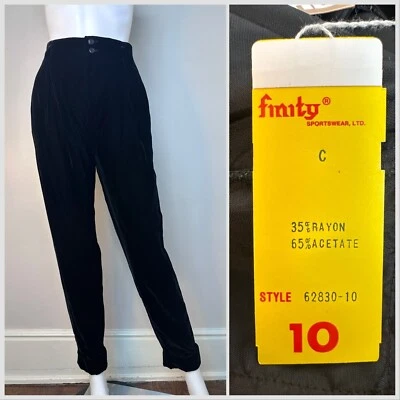 Pantalones plisados de cintura alta de terciopelo negro de colección de los años 80 Finity HoneyBee con puños Foto 1 de 4