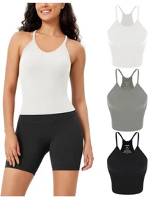 ODODOS Crop 3-Pack Washed Seamless Rib-Knit Camisole Crop Tank Tops XS/S - Picture 1 of 4