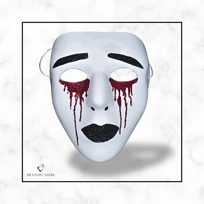 Bedazzled Adult Bleeding Eyes Bling Mask Rhinestone Horror Purge Art Clown Mask - Image 1 of 4