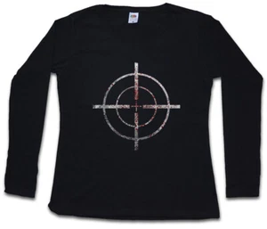 BLOODY CROSSHAIRS SNIPER DAMEN LANGARM T-SHIRT Target Sign Gun Rifle Army Cross - Picture 1 of 1
