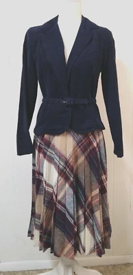 Blazer de pana pequeño con cinturón plisado de lana falda a cuadros de colección clásico años 70 WM ropa de trabajo Foto 1 de 4