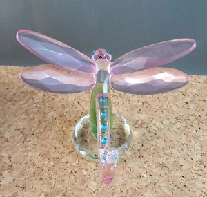 Unique Pink Crystal Jewels in Glass Dragonfly (butterfly) Insect Figurine 3.5" - Picture 1 of 12