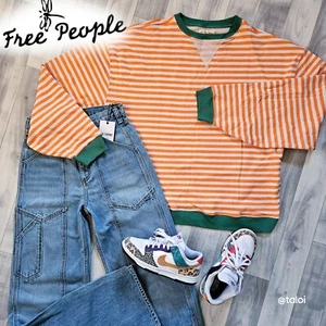 NWOT Free People Classic Striped Oversized Crewneck Sweatshirt Size M - Picture 1 of 16