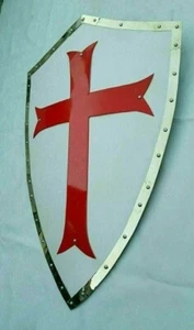 Medieval Knight Battle Warrior Shield Templar Red Cross Design Crusader Shield - Picture 1 of 5