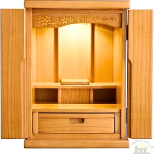 Mini Butsudan Buddhist Altar Shrine Natural Wood Light Brown LED Light Japan New - Picture 1 of 15