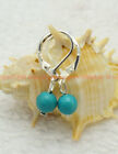 Small Lovely 6/8Mm Blue Turquoise Gemstone Round Beads Leverback Dangle Earring