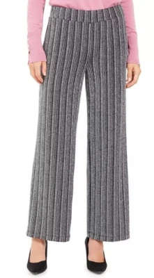 Calça feminina JM Collection preta/prata metálica perna larga tamanho pequeno MÉDIO - Imagem 1 de 3