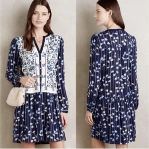 TINY Anthropologie Semele Floral Embroidered Mini Shirt Dress, Medium - Picture 1 of 8