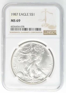 1987 Silver Eagle United States Silver .999 Dollar Certified NGC MS 69 Coin US - Picture 1 of 2