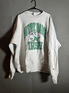 Sudadera Irlandesa Notre Dame Para Hombres 2XL Gris Campeón Tejido Inverso Cuello Redondo NCAA - Imagen 1 de 5