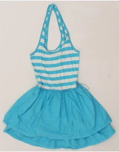 HOLLISTER Womens Halter Dress UK 4 XS Blue Striped Cotton AS11 - Picture 1 of 4