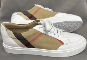 BURBERRY Women’s OPTIC WHITE Salmond Vintage Check Low Top Sneakers Size 38 / 8 - Picture 1 of 16